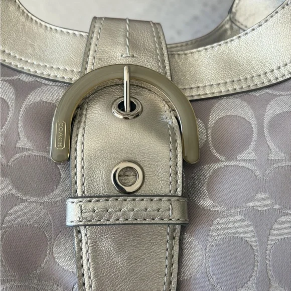 Coach Grey Pale Lilac & Silver Signature Hobo Shoulder Bag Vintage - Picture 4 of 14